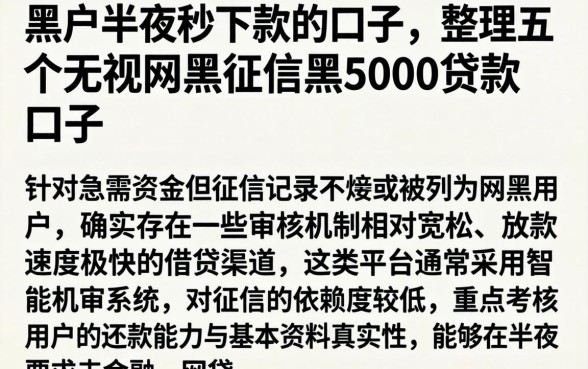 黑户半夜秒下款的口子，整理五个无视网黑征信黑5000贷款口子