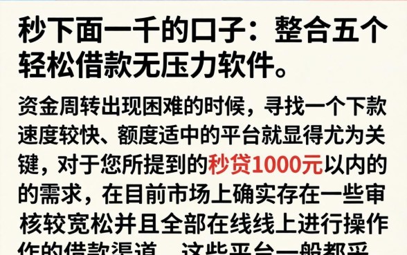 秒下面一千的口子，整合五个轻松借款无压力软件