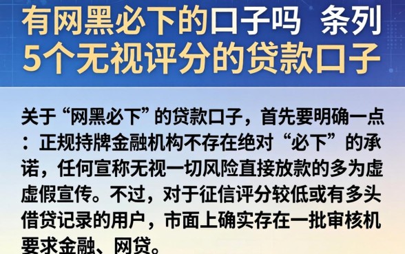 有网黑必下的口子吗，条列5个无视评分的贷款口子