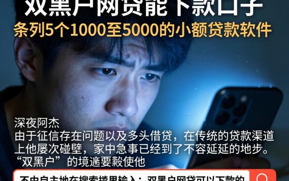 双黑户网贷能下款的口子，条列5个1000至5000的小额贷款软件