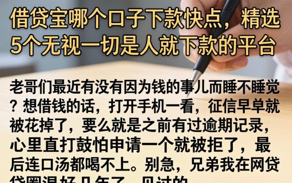 借贷宝哪个口子下款快点，精选5个无视一切是人就下款的平台