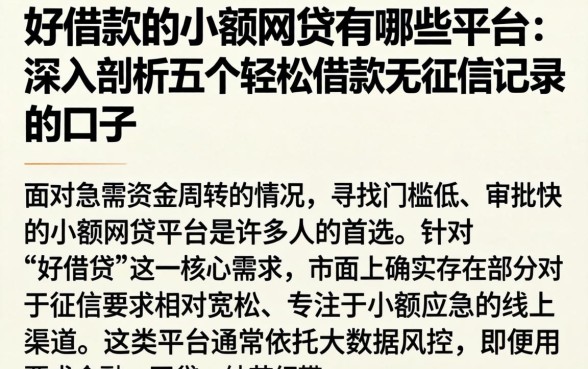 好借款的小额网贷有哪些平台，深入剖析五个轻松借款无征信记录的口子