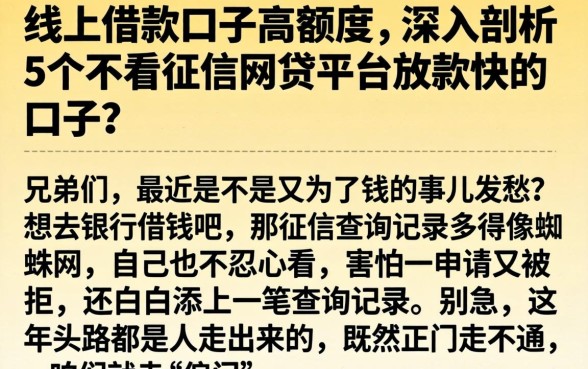 线上借款口子高额度，深入剖析5个不看征信网贷平台放款快的口子