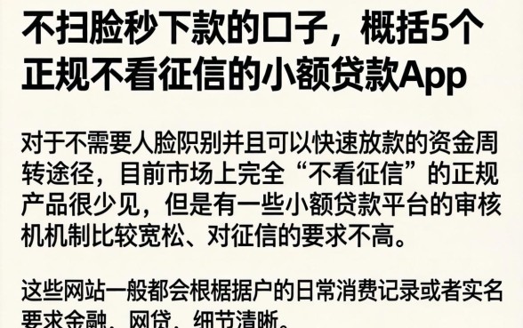 不扫脸秒下款的口子，概括5个正规不看征信的小额贷款app