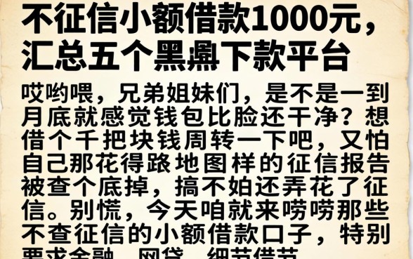 不征信小额借款1000元，汇总五个黑户下款平台