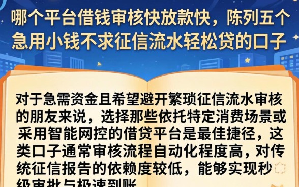 哪个平台借钱审核快放款快，陈列五个急用小钱不求征信流水轻松贷的口子