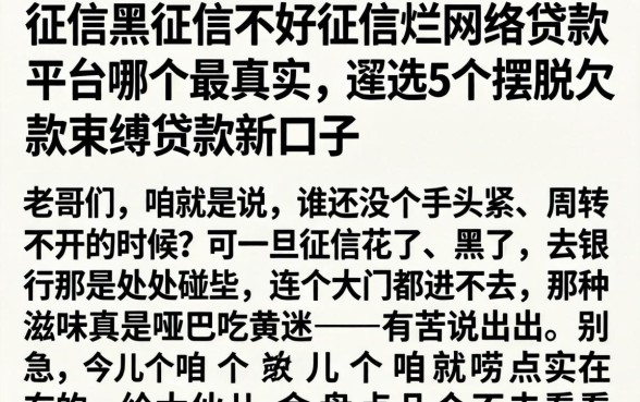 征信黑征信不好征信烂网络借款平台哪个最真实，遴选5个摆脱欠款束缚贷款新口子