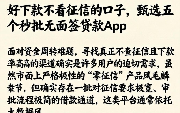 好下款不看征信的口子，甄选五个秒批无面签贷款app