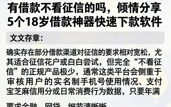 有借款不看征信的吗，倾情分享5个18岁借款神器快速下款软件