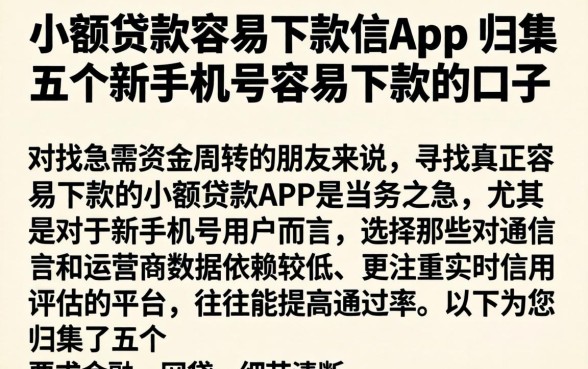 小额贷款容易下款的app，归集五个新手机号容易下款的口子