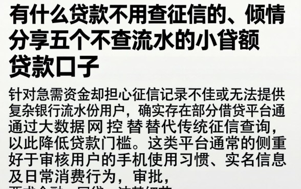 有什么贷款不用查征信的，倾情分享五个不查流水的小额度贷款口子