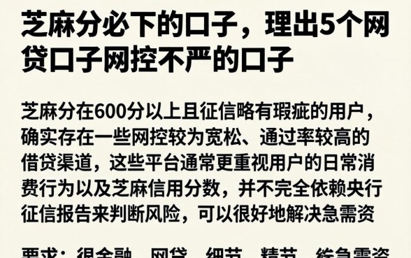 芝麻分必下的口子，理出5个网贷口子风控不严的口子