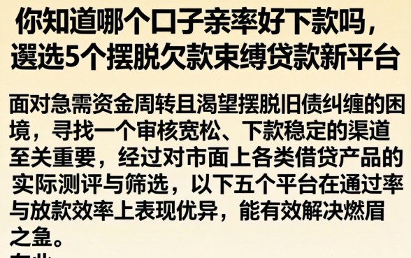 你知道哪个口子亲测好下款吗，遴选5个摆脱欠款束缚贷款新平台