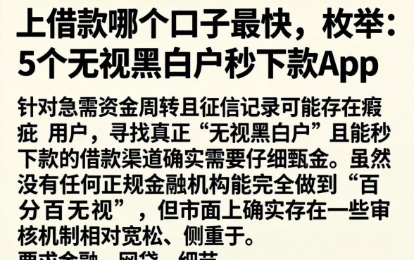 上借款哪个口子最快，枚举5个无视黑白户秒下款app
