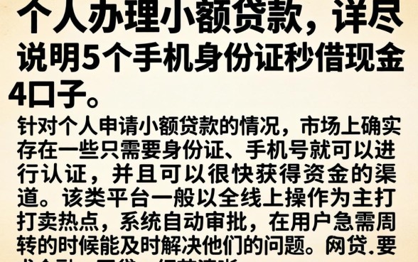 个人办理小额贷款，详尽说明5个手机身份证秒借现金的口子
