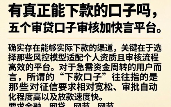 有真正能下款的口子吗，详细阐述五个审贷口子审核加快的平台