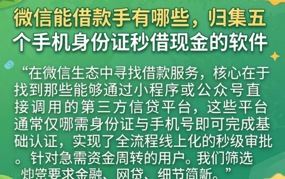 微信能借款的有哪些，归集五个手机身份证秒借现金的软件