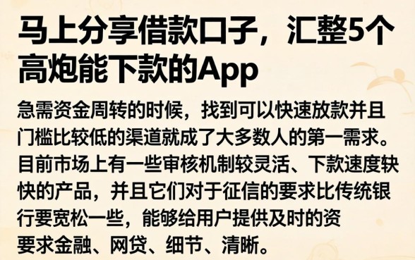 马上分享借款口子，汇整5个高炮能下款的app