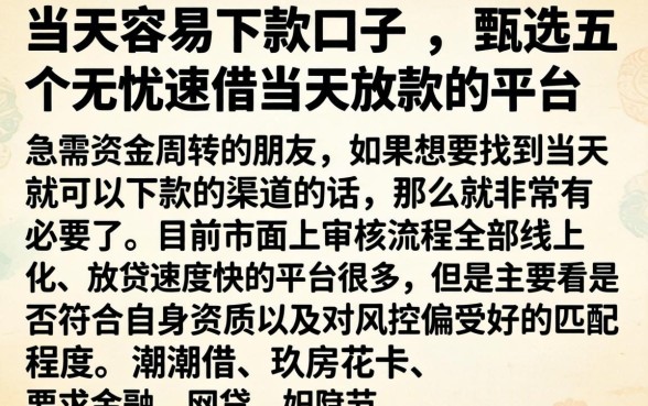 当天容易下款的口子，甄选五个无忧速借当天放款的平台