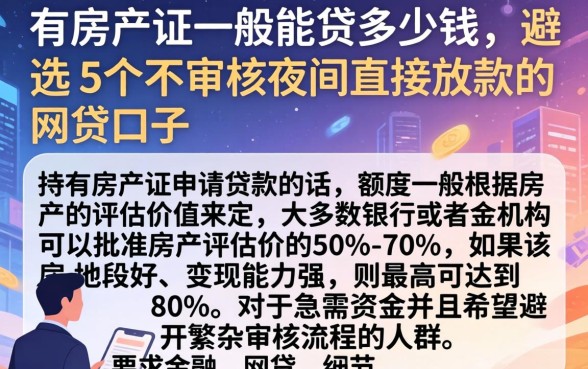 有房产证一般能贷多少钱，遴选5个不审核夜间直接放款的网贷口子
