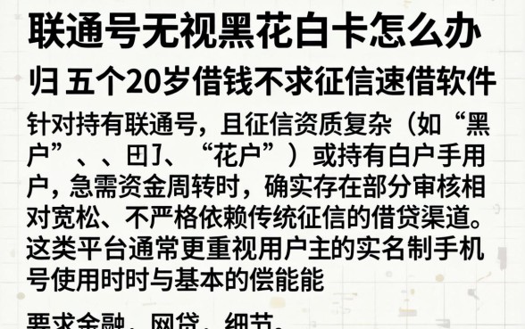 联通号无视黑花白卡怎么办，归纳五个20岁借钱不求征信速借软件