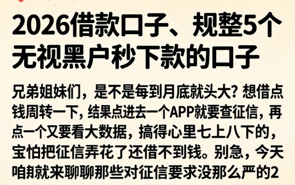 2026借款口子，规整5个无视黑户秒下款的口子