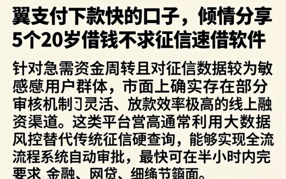 翼支付下款快的口子，倾情分享5个20岁借钱不求征信速借软件