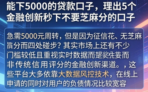 能下5000的贷款口子，理出5个金融创新秒下不要芝麻分的口子