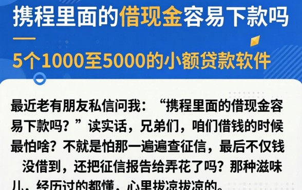 携程里面的借现金容易下款吗，概括5个1000至5000的小额贷款软件