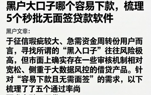 黑户大口子哪个容易下款，梳理5个秒批无面签贷款软件