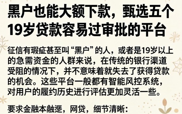 黑户也能大额下款，甄选五个19岁贷款容易过审批的平台