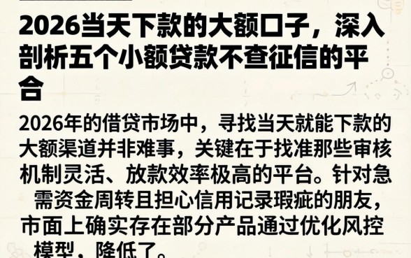 2026当天下款的大额口子，深入剖析五个小额贷款不查征信的平台