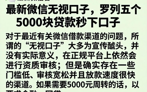最新微信无视口子，罗列五个5000块贷款秒下口子