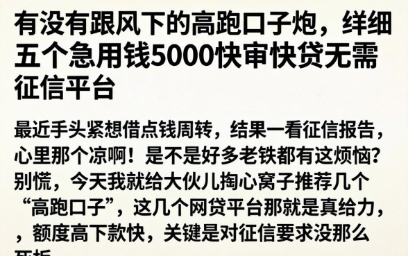 有没有跟风下的高跑口子炮，详尽说明五个急用钱5000快审快贷无需征信平台