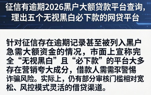 征信有逾期2026黑户大额贷款平台查询，理出五个无视黑白必下款的网贷平台