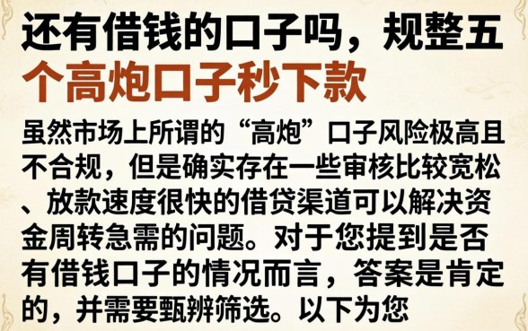 还有借钱的口子吗，规整五个高炮口子秒下款