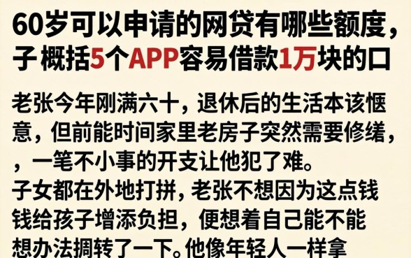 60岁可以申请的网贷有哪些额度,概括5个APP容易借款1万块的口子