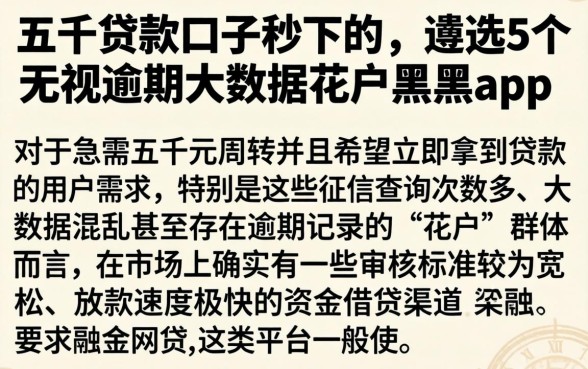 五千贷款口子秒下的，遴选5个无视逾期大数据花户黑户app