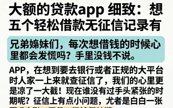大额的贷款app，细致阐述五个轻松借款无征信记录的app