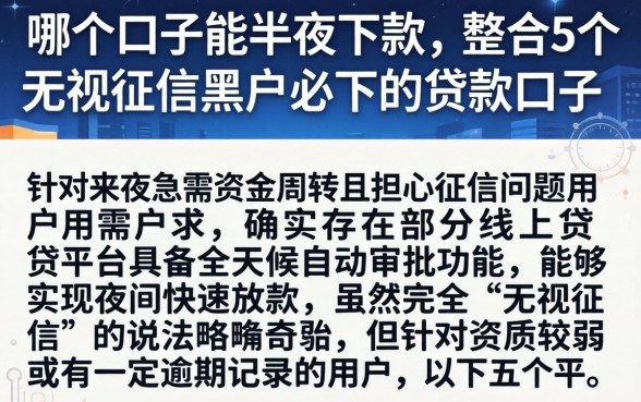 哪个口子能半夜下款，整合5个无视征信黑户必下的贷款口子