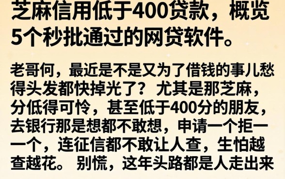 芝麻信用低于400贷款，概览5个秒批通过的网贷软件