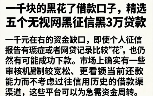 一千块的黑花了借款口子，精选五个无视网黑征信黑3万贷款