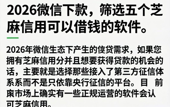 2026微信下款，筛选五个芝麻信用可以借钱的软件