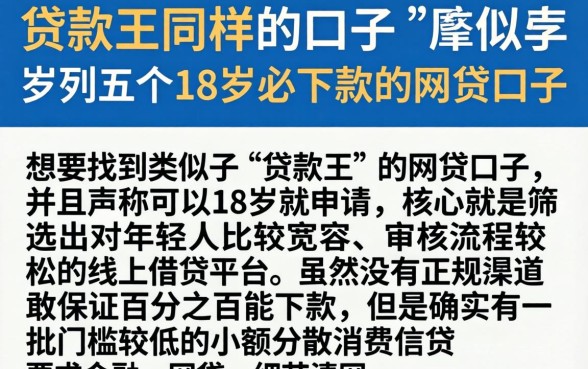 贷款王同样的口子，罗列五个18岁必下款的网贷口子