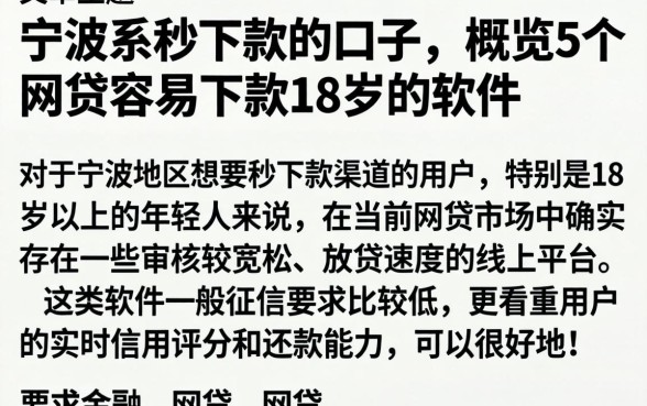 宁波系秒下款的口子，概览5个网贷容易下款18岁的软件