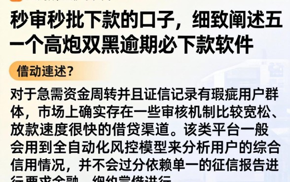 秒审秒批下款的口子，细致阐述五个高炮双黑逾期必下款软件
