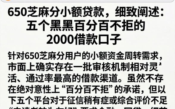 650芝麻分小额贷款，细致阐述五个黑户百分百不拒的2000借款口子