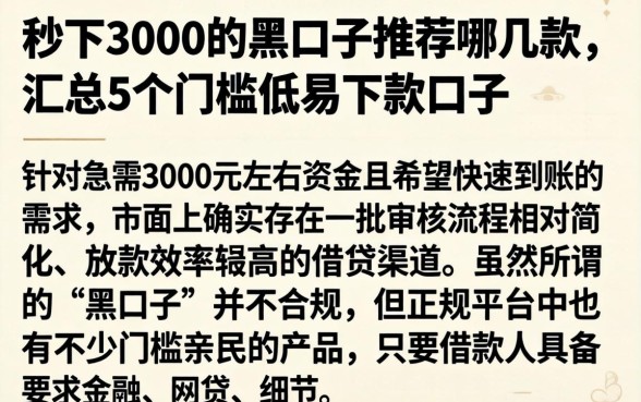 秒下3000的黑口子推荐哪几款，汇总5个门槛低易下款口子