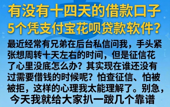 有没有十四天的借款口子，详细阐述5个凭支付宝花呗贷款的软件