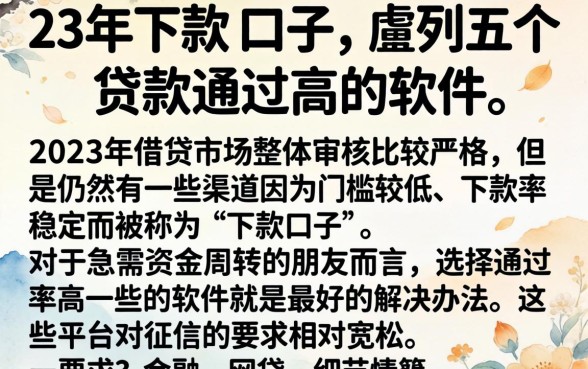23年下款的口子，胪列五个贷款通过高的软件